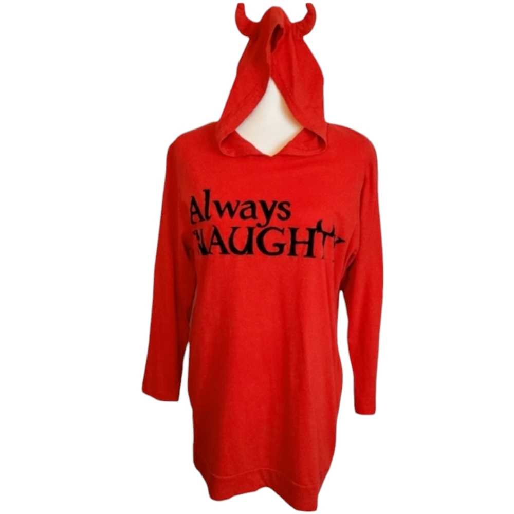 Joe Boxer Sleep Hoodie Medium Always‎ Naughty Lounge Roomy Halloween Horns M